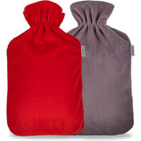 Hot water bottle cover, 2 stuks, fluffy coral fleece, cover voor 2 liter warmwaterfles, grijs en rood (zonder warmwaterfles)