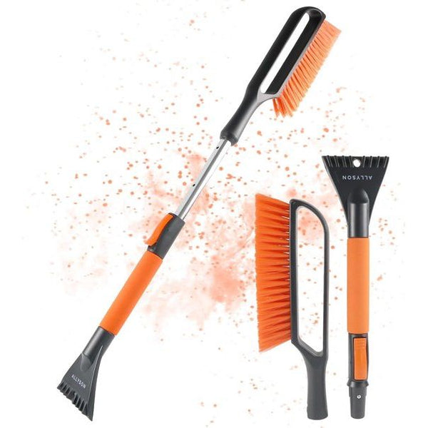 Telescopische ijskrabber met garde I Ergonomisch en efficiënt I Sterke prestaties, duurzaam materiaal, uitschuifbaar I IJskrabber, garde, auto-accessoires, winterklaar (oranje)