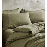 Beddengoedset, 135 x 200 cm, katoen, olijfgroen, effen, premium renforcé, eenpersoonsbed, dekbedovertrek en 1 kussensloop 80 x 80 cm, met ritssluiting