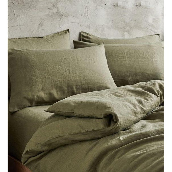 Beddengoedset, 135 x 200 cm, katoen, olijfgroen, effen, premium renforcé, eenpersoonsbed, dekbedovertrek en 1 kussensloop 80 x 80 cm, met ritssluiting