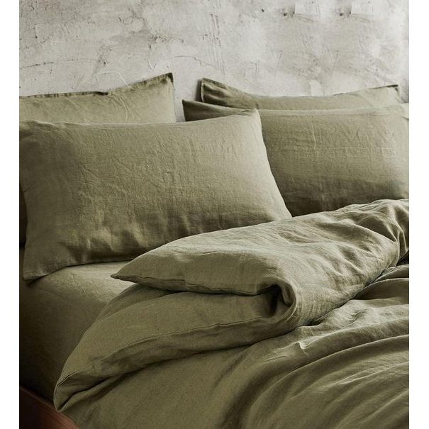 Beddengoedset, 135 x 200 cm, katoen, olijfgroen, effen, premium renforcé, eenpersoonsbed, dekbedovertrek en 1 kussensloop 80 x 80 cm, met ritssluiting