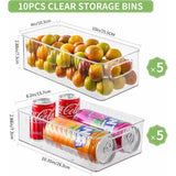 Koelkastorganizer, set van 10, transparante opbergdoosorganizer, hoogwaardige voorraadkast met handvat voor koelkast, keuken, kasten - BPA-vrij