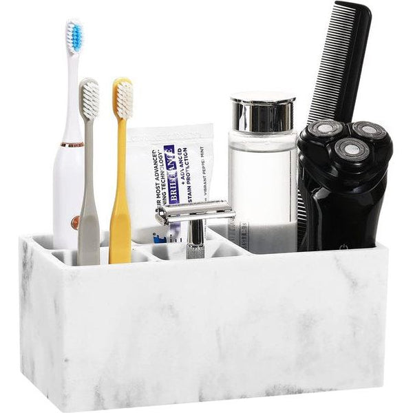 Tandenborstelhouder van hars, 5 tandenborstelvakken, handgemaakte tandenborstelstandaard voor elektrische tandenborstel, tandpasta, grind wit