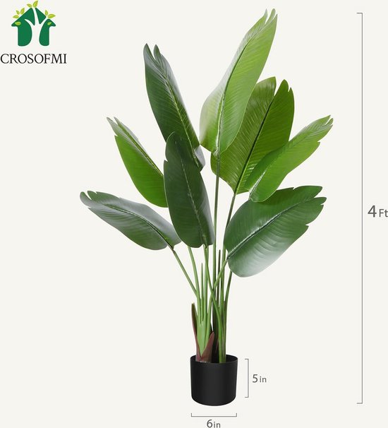 kunstmatige paradijsvogelplant 150 cm kunstmatige tropische palmboom met 10 bladeren perfecte kunstplanten in pot voor binnen en buiten thuis kantoor tuin moderne decoratie (1 pak)