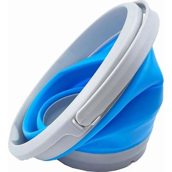 5,5 l inklapbare kunststof emmer, opvouwbare ronde kuip, draagbare wateremmer om te vissen, ruimtebesparend (grijs/hemelsblauw)