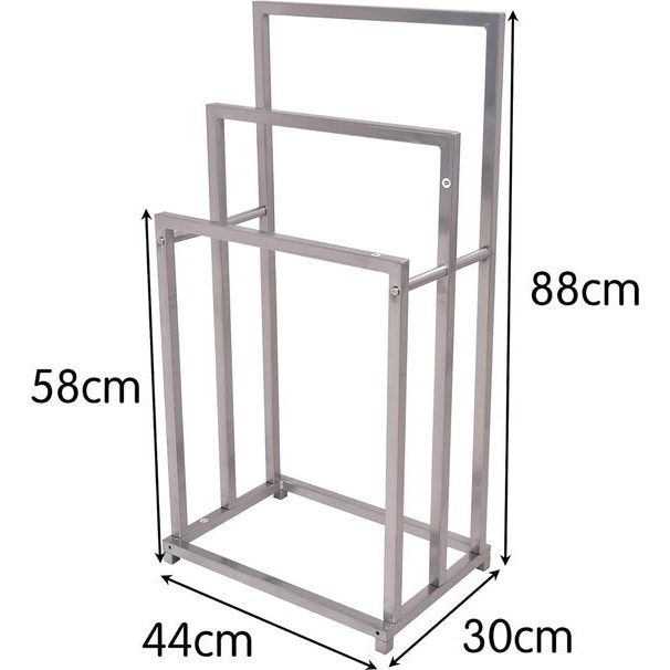 Handdoekhouder met 3 niveaus, metaal, industriële handdoekhouder, roestbestendig oppervlak, voor badkamer, zilverkleurig oppervlak, voor badkamer, zilver