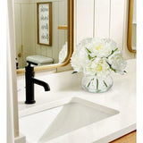 Kunstbloemen met 6 pioenroos in glazen vaas, pioenroos, kunstmatig 3D-print, echte pioenroos, voor bruiloft, thuis, hotel, feest, bloemstuk