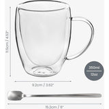 Belle Vous 6 Pak Dubbel Wand Glazen Koffiemokken - 350 ml Kopjes met Handvatten - Geïsoleerde Hittebestendige Borosilicaat Glazen Drankbekers voor Thee, Koffie, Cappuccino & Lattes