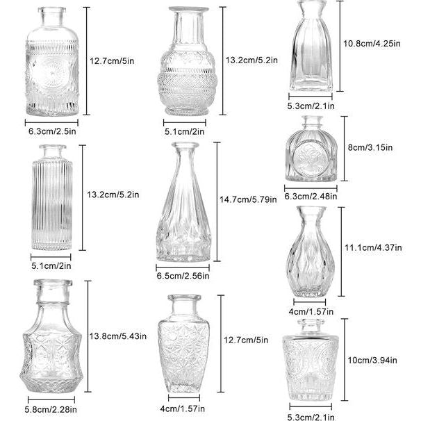 Kleine glazen vazen ​​​​voor tafeldecoratie, mini-vazen, set van 10 stuks, glazen vazen, bloemenvaas, moderne tafelvazen, bruiloft, kleine vaas, decoratieve glazen voor droogbloemen, glazen flessen,