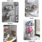 Doucheplank zonder boren, doucheplank met haken, handdoekhouder, aluminium, zonder sporen achter te laten, zelfklevende doucheplanken met 2 haken, voor keuken, badkamer, douchemand om op te hangen, 2