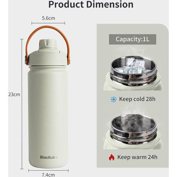 Roestvrijstalen drinkfles, 500 ml, thermosfles, thermoskan, BPA-vrij, lekvrij, grote drinkfles van metaal voor sport, school, fitness, outdoor, camping, wit