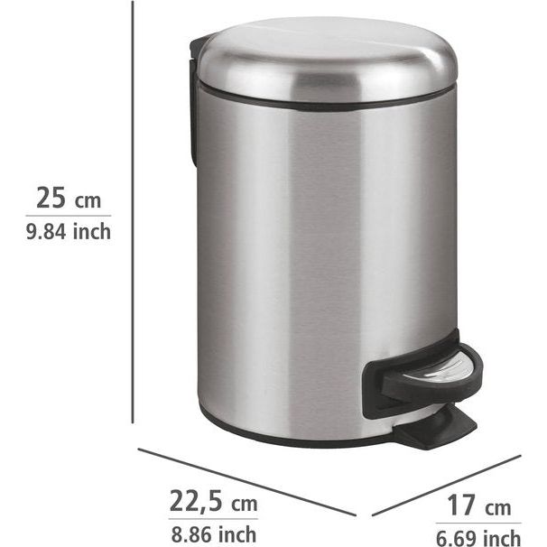 Pedaalemmer Leman, 3 L, met anti-vingerafdrukcoating, uitneembaar inzetstuk, automatisch sluitend, roestvrij staal, 17 x 20,5 x 24,5 cm, gesatineerd