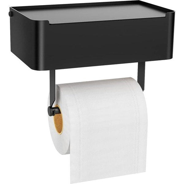 Toiletpapierhouder met plank, afwasbare doekdispenser, geschikt voor het opbergen van doekjes in de badkamer, roestvrijstalen organizer voor wandmontage (mat zwart)