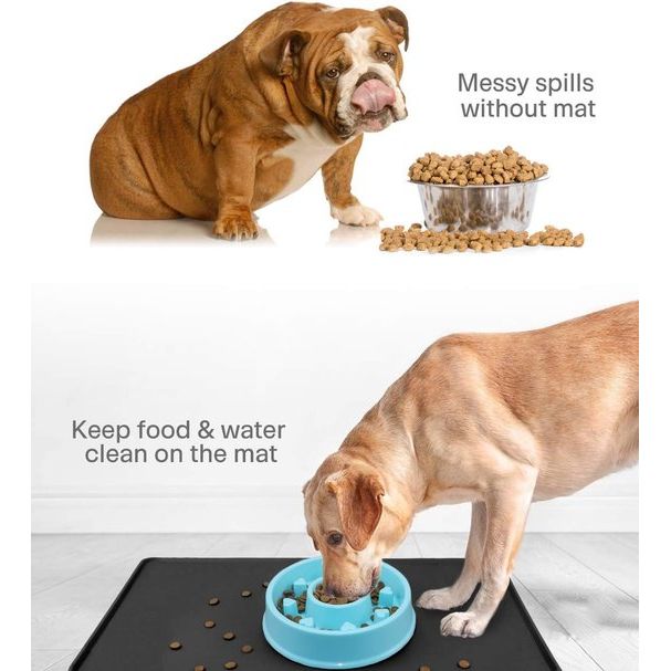 Naponderlegger voor honden en katten, waterdichte en antislip siliconen voerbakonderlegger voor voederbakken, waterbak, voermat 53 x 37 cm, zwart