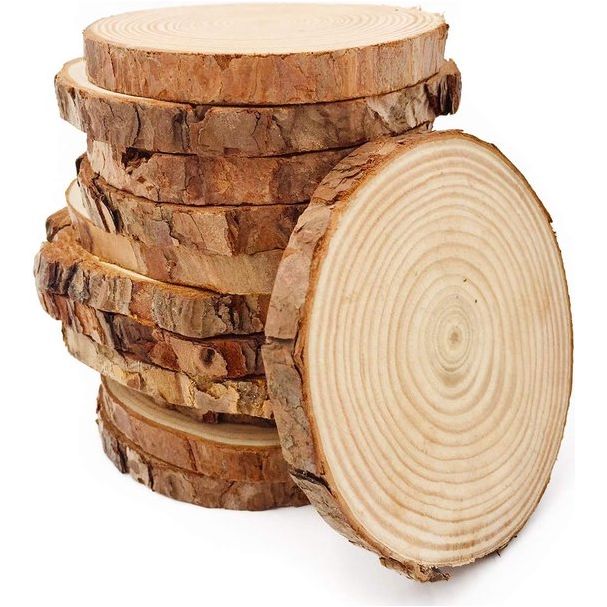 Houten Schijven 12 Stuks Houten Stamschijven 9-10cm Onafgewerkte Houten Cirkels Ongeboorde Houten Cirkels zonder Gat voor Doe-het-zelf Handwerk Houten Schijven Bruiloft Centerpieces Kerstdecoratie Boomschijf