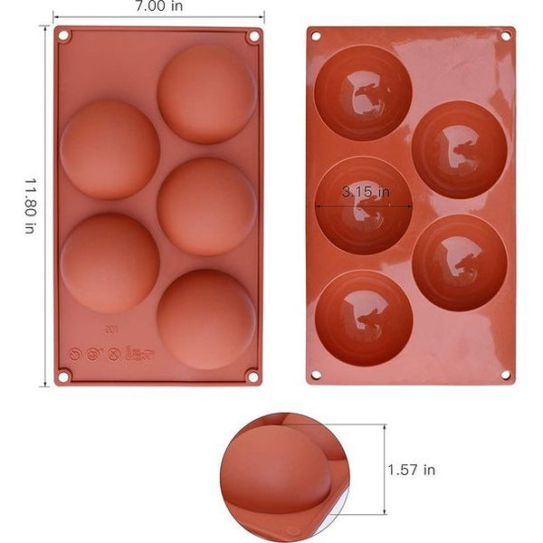 homEdge Extra grote 5-holte semi-bolvormige siliconen mal, 3 verpakkingen bakvorm voor het maken van chocolade, cake, gelei, koepelmousse