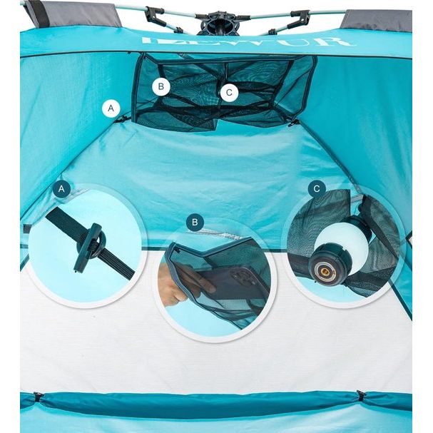 Strandtent voor 2-4 personen, pop-up strandtent, UPF 50+, uv-bescherming, waterdicht, voor gezinnen, strand, camping, tuin, blauw