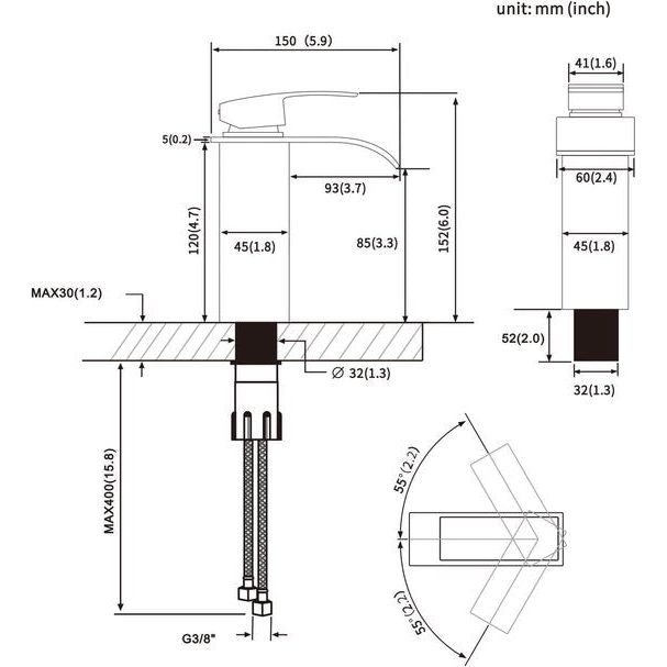 Wastafelkraan Zwart - Cecipa Waskraan Badkamer Zwart van roestvrij staal - Mengkraan Wastafel Enkele hendel Wastafelkraan Waterval - Ares H102B (kort)