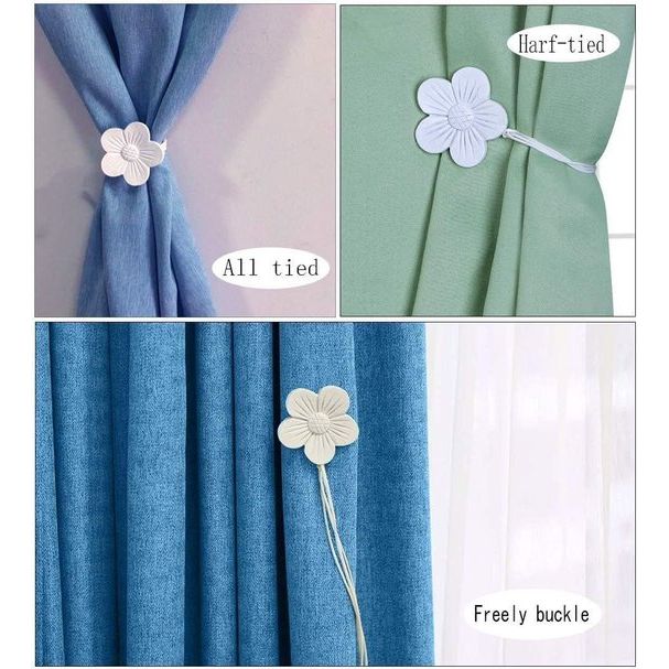Camellia Magnetische gordijn-embrasses, 2 stuks, decoratieve metalen clips, zonder boren, gordijn met flexibel touw, voor thuiskantoor, wit