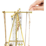 Belle Vous Gouden Pyramide Sieraden Houder Display Standaard met Ronde Basis - H29 cm - Hangende Organizer Boom/Toren - Metalen Opslag Rek voor Kettingen, Armbanden, Ringen & Oorbellen