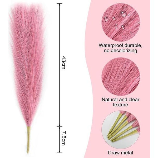 Kunstpampasgras, 7 steeltjes, 45 cm, pluizig kunstpampasgras, boho, 5 stuks, kunstbloemen, decoratief bloemstuk, vazenvullingen voor thuis, woonkamer, bruiloft (roze)