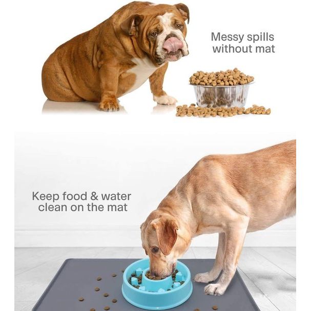 Bowl onderlegger voor honden en katten, waterdichte en antislip siliconen voerbak onderlegger voor voerbakken, waterbak, voedermat 53 x 37 cm, grijs