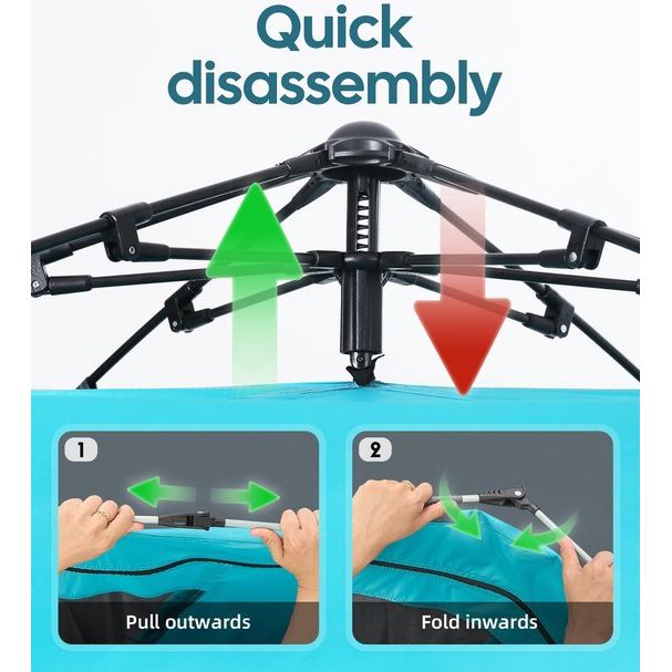 Strandtent voor 3-4 personen, pop-up strandtent met luifel, UPF 50+, UV-zonbescherming, waterdicht, voor gezinnen, strand, camping, tuin, blauw