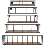 Set van 5 wandplanken, zwevende planken met zwarte metalen staven en bruine houten plank, rustieke plankenwand voor keuken, badkamer, slaapkamer, woonkamer en kantoor (verticale lijn)