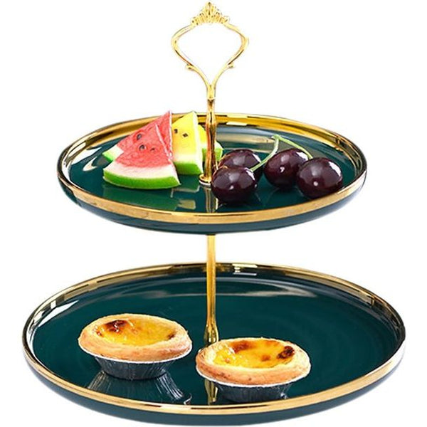 Dessertstandaard, 2 lagen, keramiek, ronde gebakstandaard, muffinstandaard, kaasbord, dessertstandaard voor bruiloft, verjaardag, dessert, taartstandaard