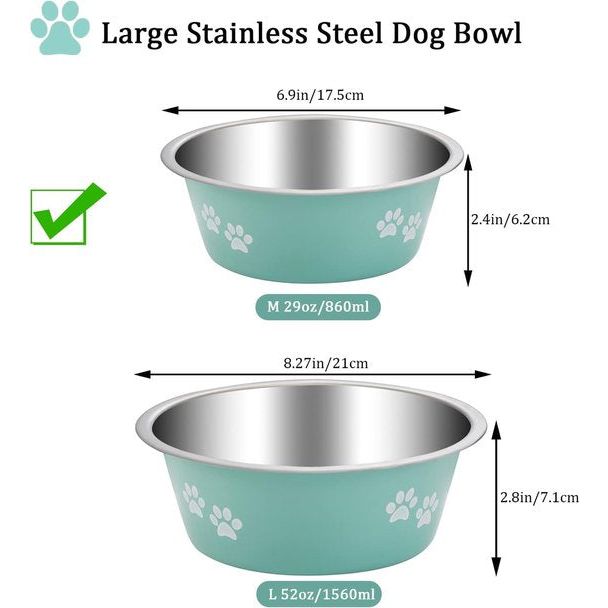 Hondenvoerbak, set van 2, roestvrijstalen voerbak met antislip siliconen bodem, waterbak en voerbak voor kleine, middelgrote en grote honden en katten (860 ml).
