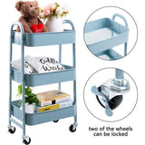 Trolley Keuken Trolley Serveerwagen Opbergwagen 3 Tier Metalen Gereedschapswagen met Wielen voor Keuken Make-up Badkamer Kantoor, Grijs Blauw