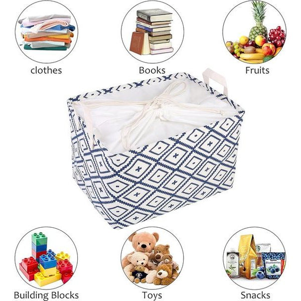 2 stuks opbergmanden, grote opvouwbare wasmanden met trekkoord, canvasstof, opbergdoos voor speelgoed, kleding, thuis, wasgoed (blauw)