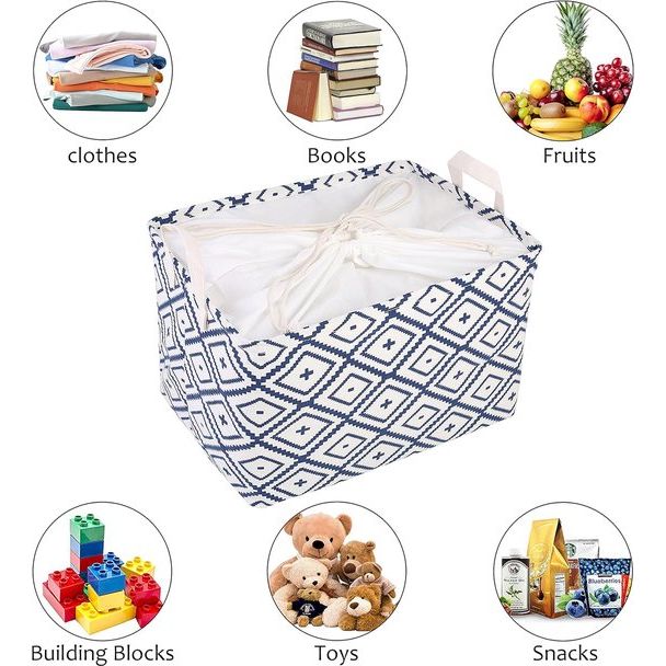 2 stuks opbergmanden, grote opvouwbare wasmanden met trekkoord, canvasstof, opbergdoos voor speelgoed, kleding, thuis, wasgoed (blauw)