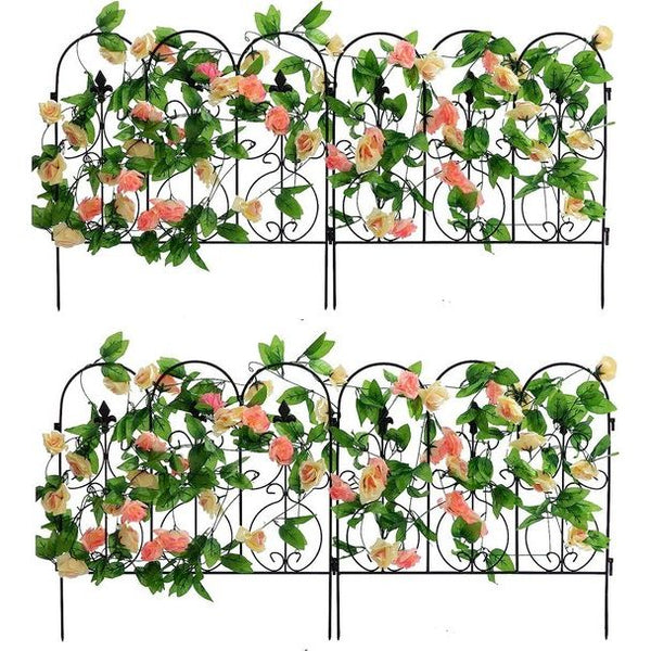 Plant Trellis voor Outdoor Tuin Decoratieve Tuinomheining 4 Zwarte Panelen Metalen Opvouwbare Bloem Bed Dier Hond Barrière Grens Rand Sectie