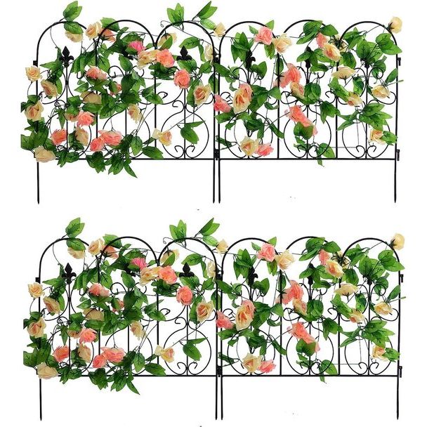 Plant Trellis voor Outdoor Tuin Decoratieve Tuinomheining 4 Zwarte Panelen Metalen Opvouwbare Bloem Bed Dier Hond Barrière Grens Rand Sectie