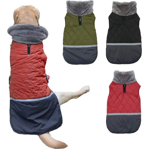 Etechydra Hondenjassen, pluche, reflecterend, omkeerbaar, winter, waterdicht, winddicht, hondenjack, warme kleding, vest voor kleine, middelgrote en grote honden, XXXL