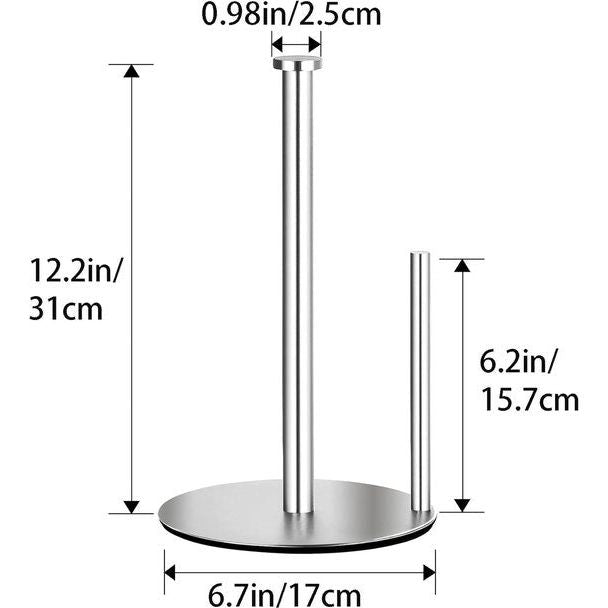 Keukenrolhouder staand RVS, keukenrolhouder voor standaard en grote rollen, voor keuken- en eettafelwerkblad (zilver)