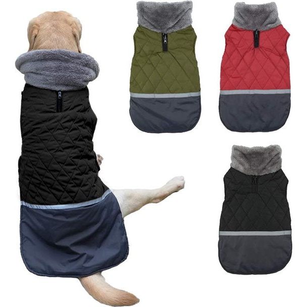 Etechydra Hondenjassen, pluche, reflecterend, omkeerbaar, winter, waterdicht, winddicht, hondenjack, warme kleding, vest voor kleine, middelgrote en grote honden, L