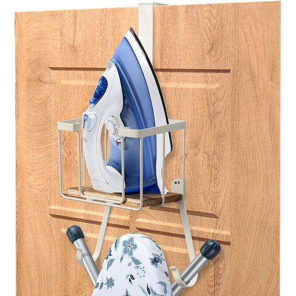 Strijkplankhouder Strijkplank Wandmontage met grote opbergmand - Strijkijzer en strijkplankhouder voor wasruimte - Houdt strijkijzer, plank, spuitfles vast