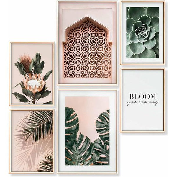 Premium posterset zonder fotolijst | 2 x DIN A3 & 4 x DIN A4 - ca. 30x42 & 21x30 | stijlvolle postercollages met bijpassende afbeeldingen als wanddecoratie » Pastel Monstera Planten «