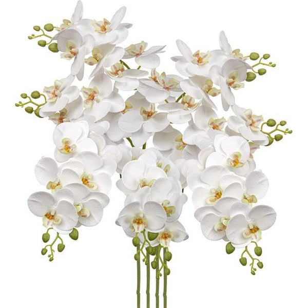 4 stuks kunstbloemen, orchideeëntak, kunstphalenopsis, orchidee, decoratieve witte bloemen, kunsttak, decoratie, real-touch kunstbloemen, net echt met 9 bloemen