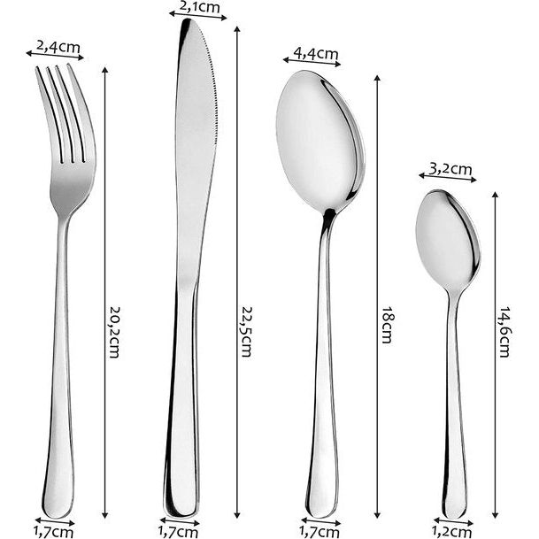 bestekset van roestvrij staal, 24-delig, eetbestekset voor 6 personen met afgeronde rand, set incl. mes, vork, lepel, theelepel, voor keuken, party, restaurant, mat