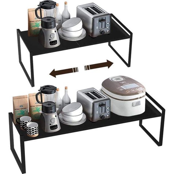 Uitbreidbaar keukenrek, organizer voor keukenkast en werkbladen, verstelbaar keukenkastrek, kruidenrek, opbergrek voor keuken, toonbank, eetkamer, badkamer