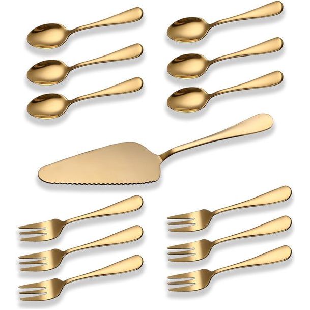 Bestek, roestvrij staal, met titanium verguld, goudkleurig glanzend bestek voor 6 personen