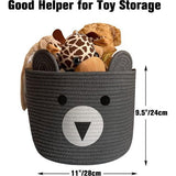 Opbergmand voor kinderen, babyspeelgoed, katoenen touw, gevlochten wasmand, klein, opvouwbaar, kinderkamer, decoratie, mand, grijze beer (28 x 28 x 24 cm)