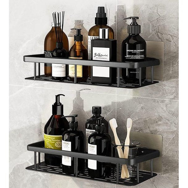 2 stuks doucherek, doucheplank zonder boren, zelfklevend rek douche, waterdicht & roestvrij badkamerrek, lijmrek badkamer met 4 kleefvlakken en 4 haken voor badkameraccessoires, keuken woonkamer