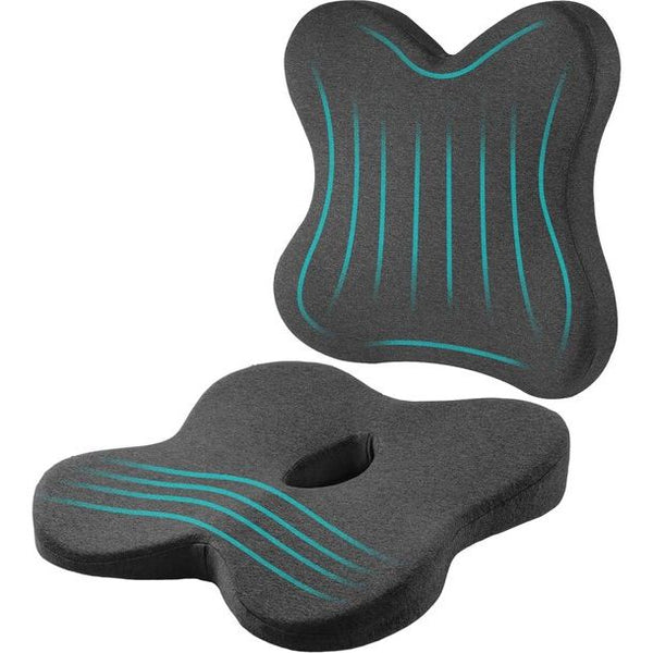 rug met zitkussen, combinatie voor bureaustoel, traagschuim, stuitbeen, zitkussen, warmtegevoelige zitkussen, lendensteun, ergonomisch zitkussen voor de rug