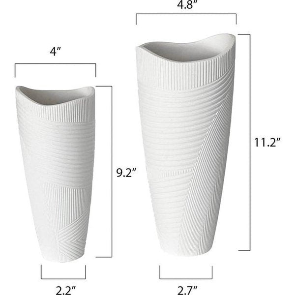 Vaasset, witte bloemenvaas set van 2, decoratieve vaas voor in de woonkamer met een dikke bodem, handgemaakte vaas van hars, geschikt voor kantoor en bruiloften met pampasgras, 28 cm en 23 cm hoog.