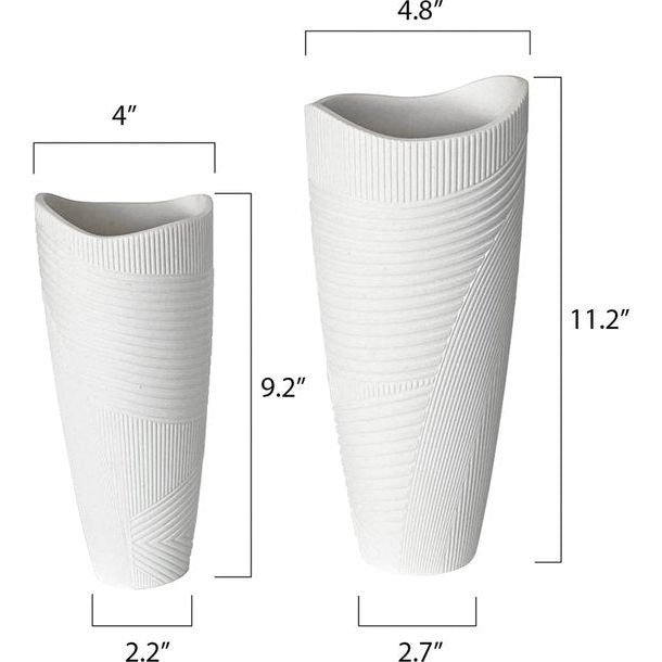 Vaasset, witte bloemenvaas set van 2, decoratieve vaas voor in de woonkamer met een dikke bodem, handgemaakte vaas van hars, geschikt voor kantoor en bruiloften met pampasgras, 28 cm en 23 cm hoog.