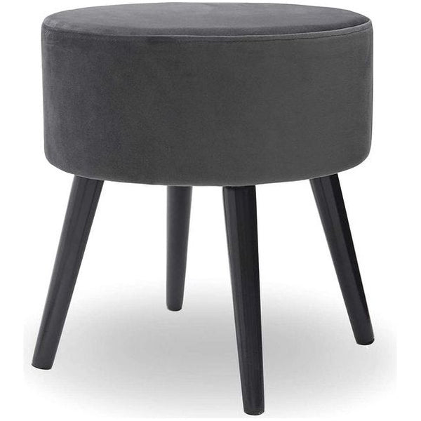 Puff fluwelen kruk, houten poten van fluweel, make-up board, zitkruk, rond, gestoffeerd, poef, kruk, fluweel, voetbank, elegant, voor hal, woonkamer, slaapkamer, Zwart/grijs